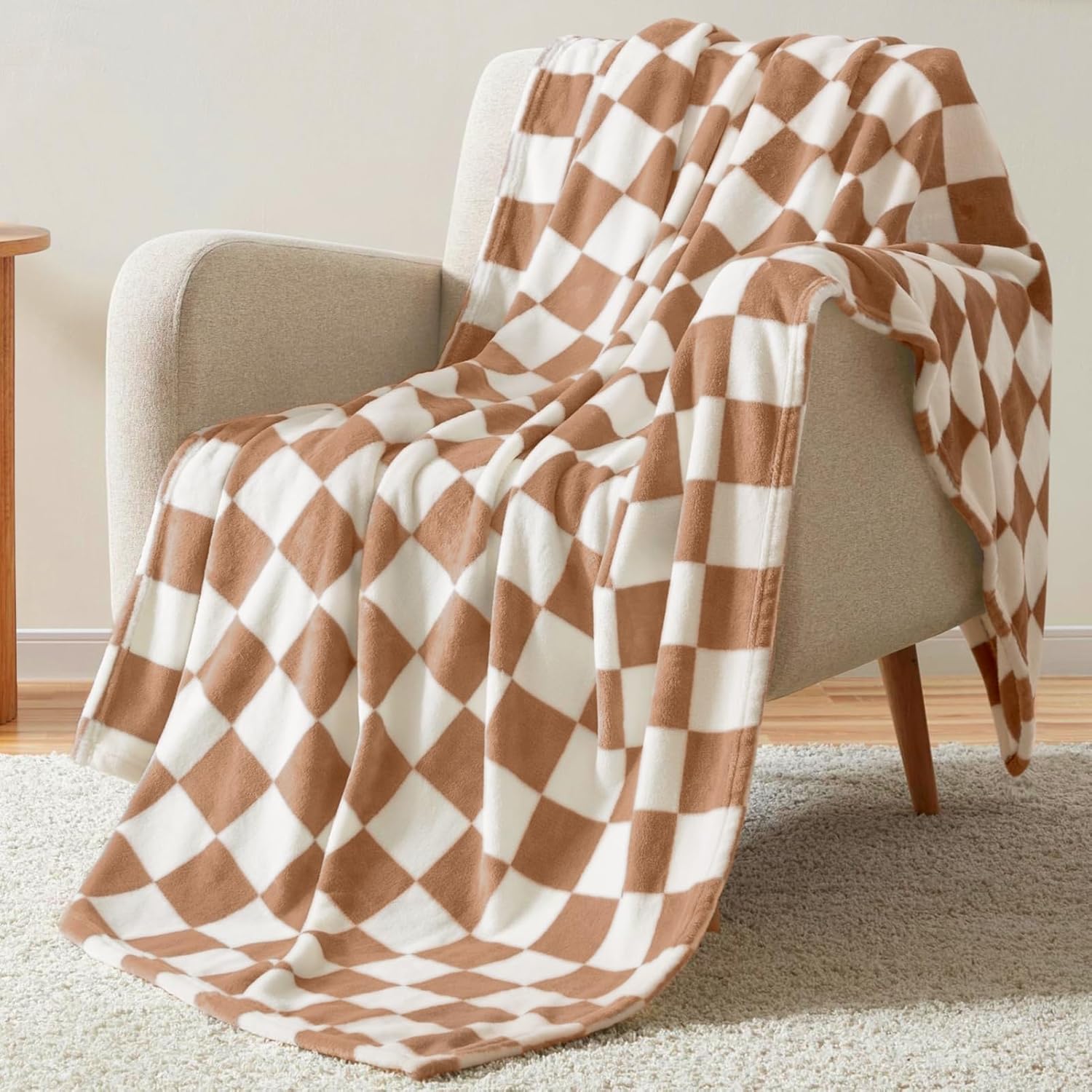 Beige Throw Pillow — 60" — Checkered Khaki