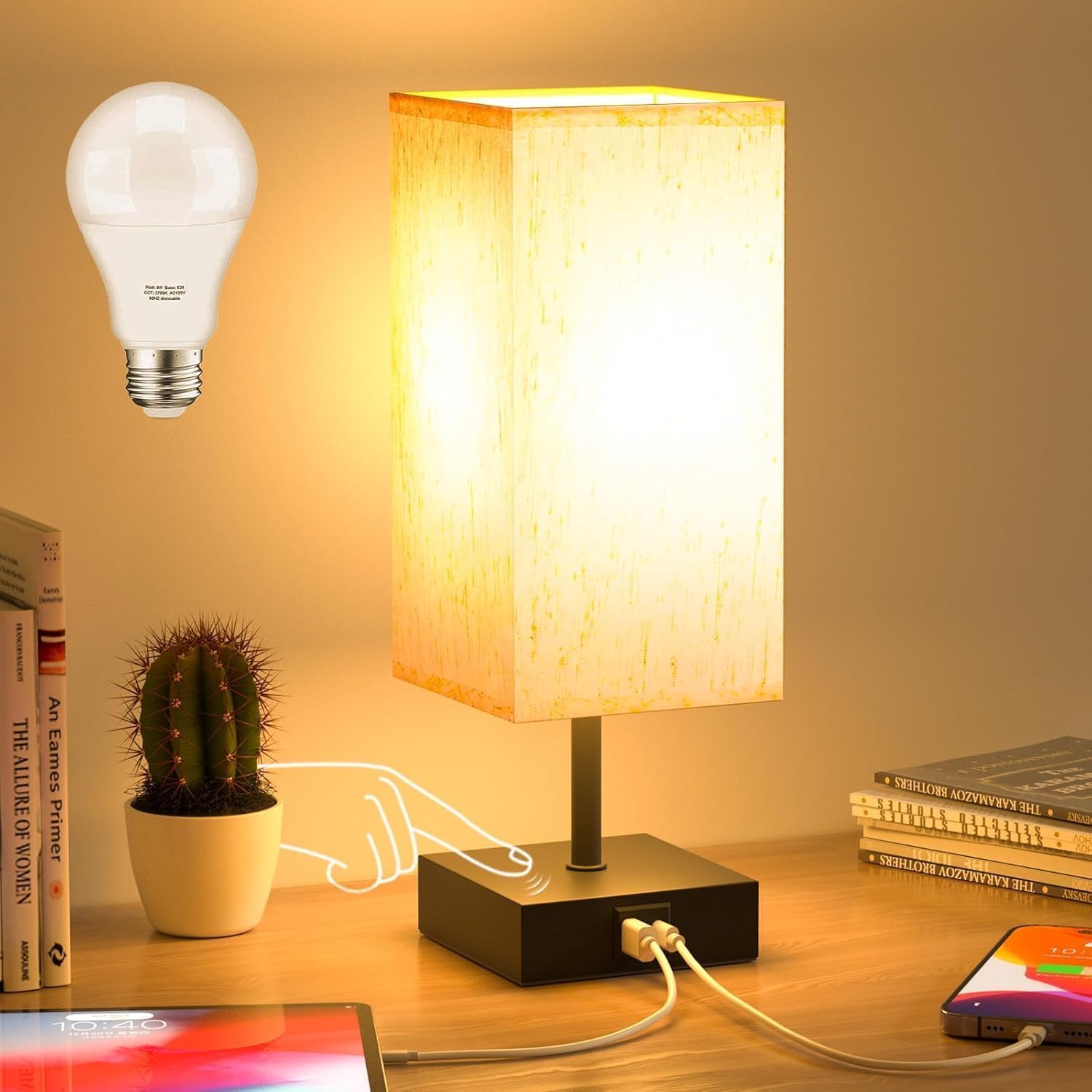 Dimmable Fabric Bedside Lamp — 5" - View 2