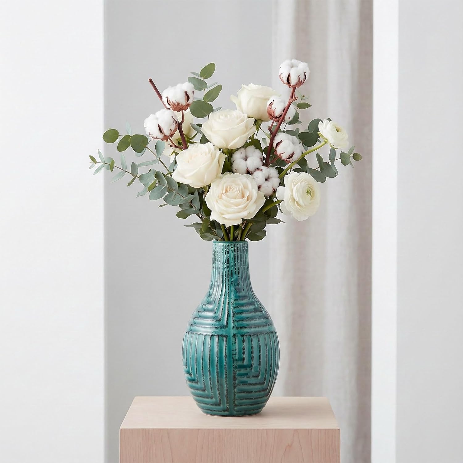 Modern Green Vase — 9.4" — Teal