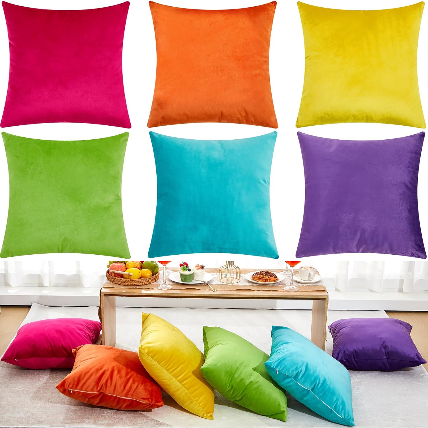 Velvet Boho Beige Throw Pillow Cover — 18" — 6