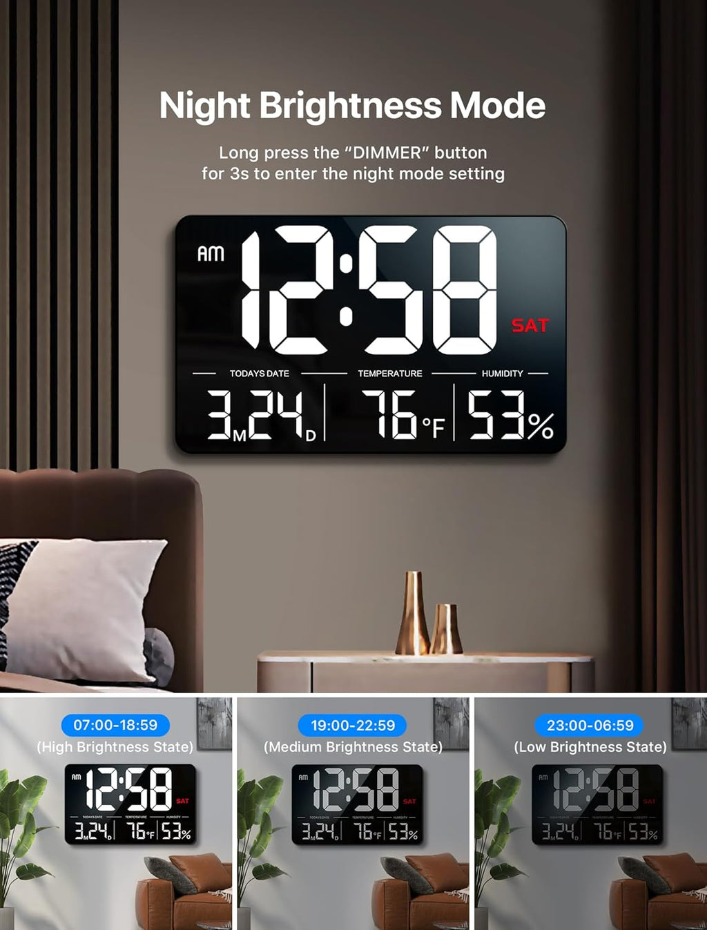 Adjustable Black Wall Clock — 13" - View 4