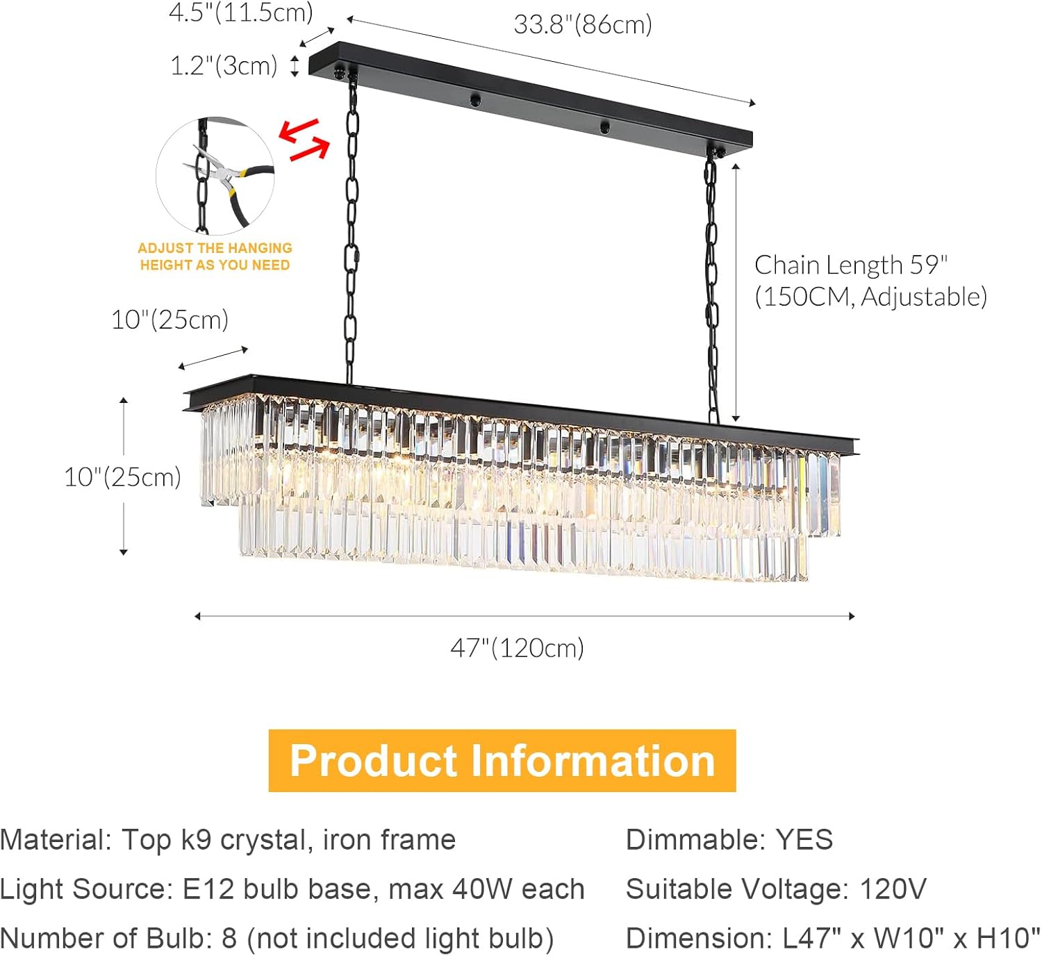 Rectangular Luxe Glass Chandelier — 47" - View 5