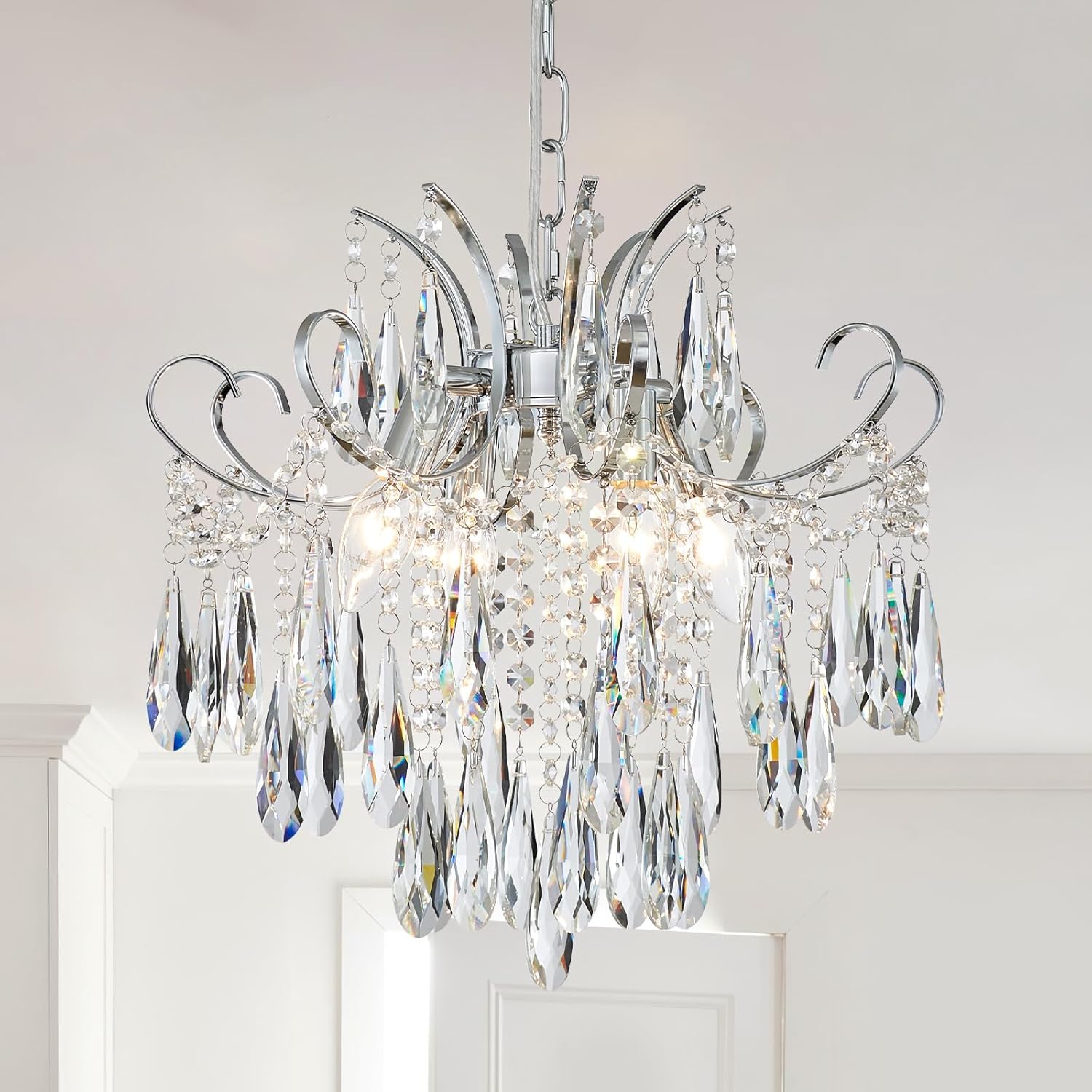 Luxe Black Chandelier — 4-Light — Silver