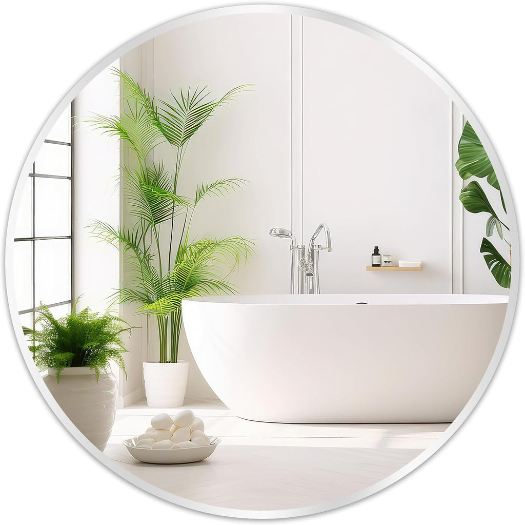 Framed Beige Round Mirror — 20" — 24x24