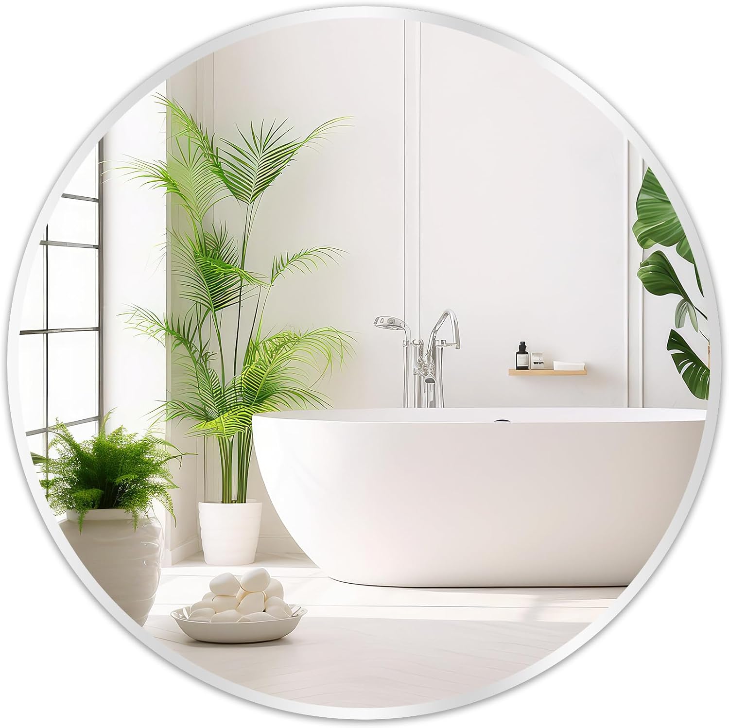 Framed Beige Round Mirror — 20" — 24x24