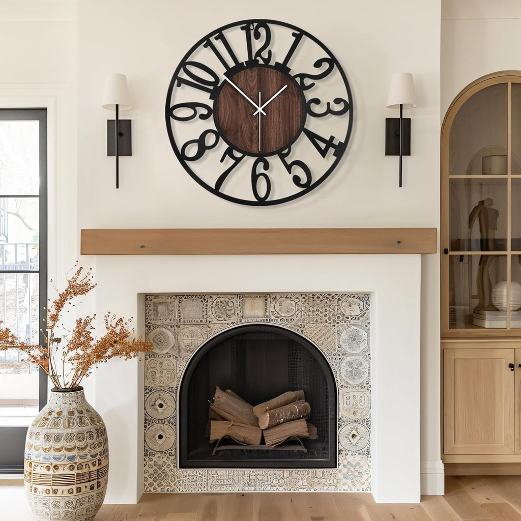 Battery Operated Farmhouse Black Wall Clock — 24" - View 5