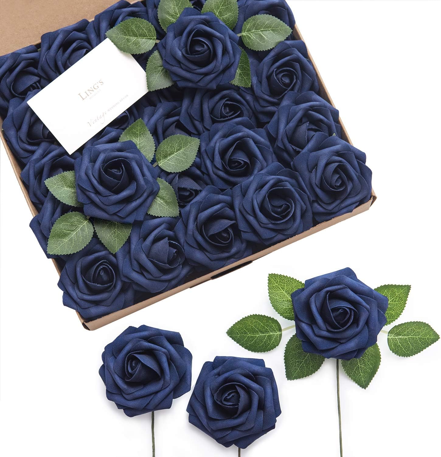 Luxe Beige Artificial Flowers — 3" — Blu- Navy Blue