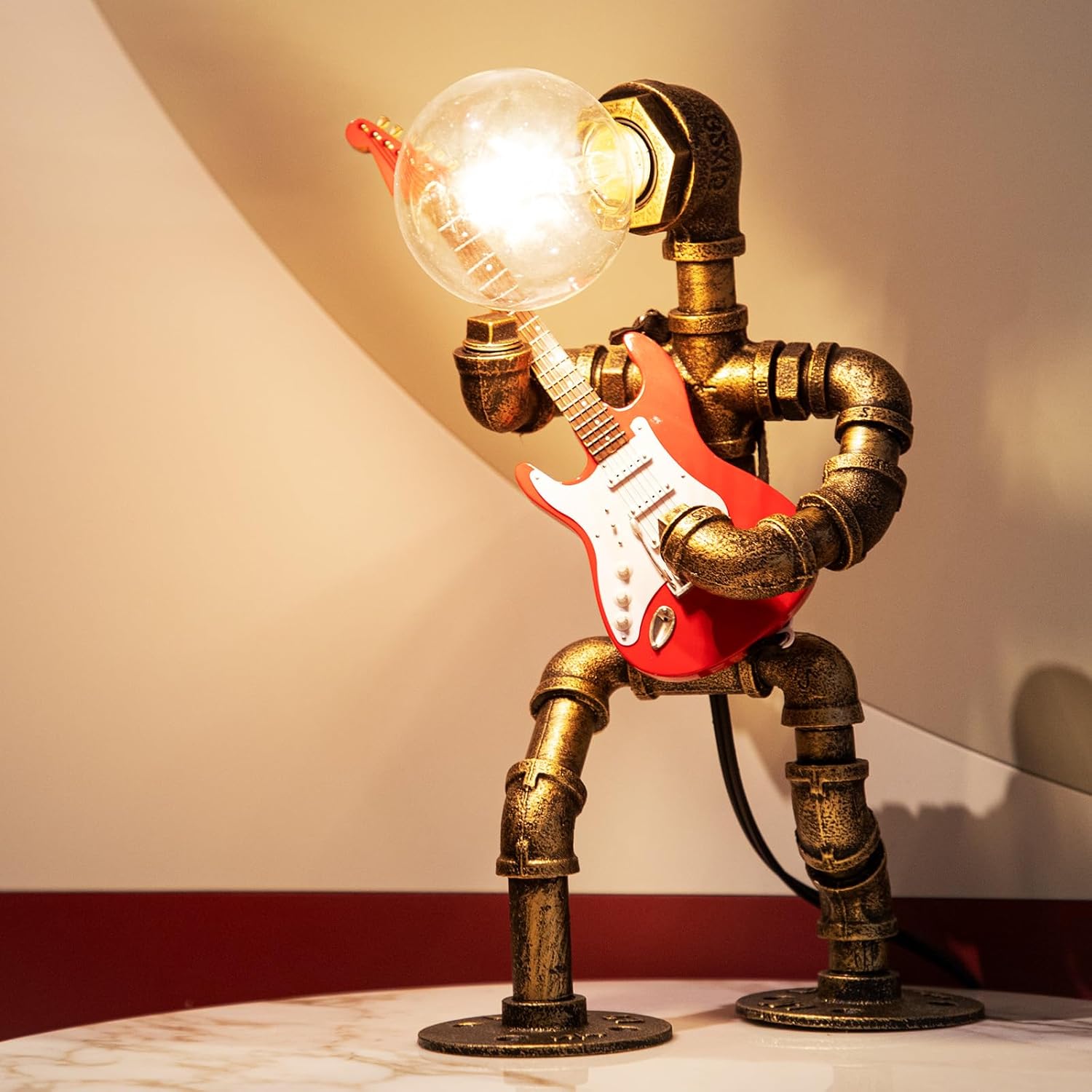 Vintage Black Table Lamp — Bronze Table Lamp Body + Guitar