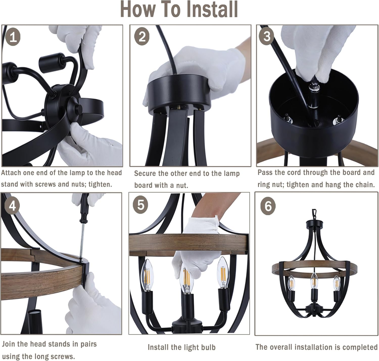 Vintage Farmhouse Wood Chandelier — 4-Light - View 7
