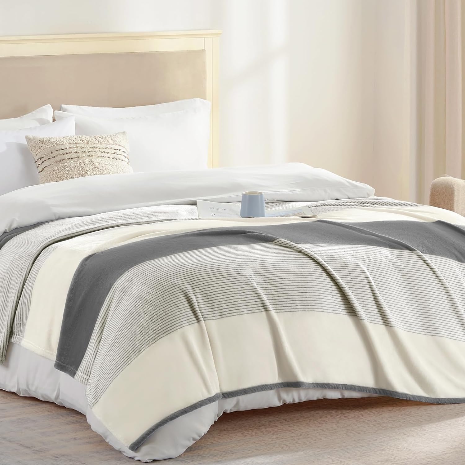Beige Throw Pillow — 60" — Dark Gray/Cream