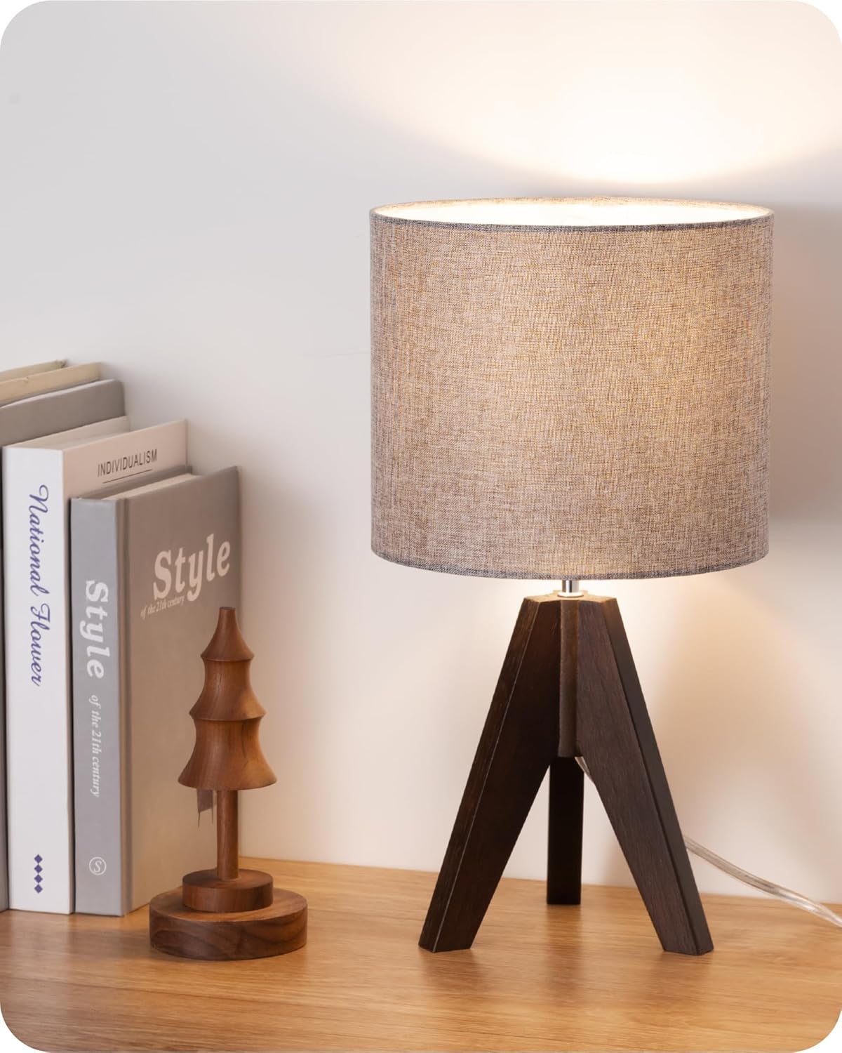 Linen Boho Wood Bedside Lamp — 2" — Modern