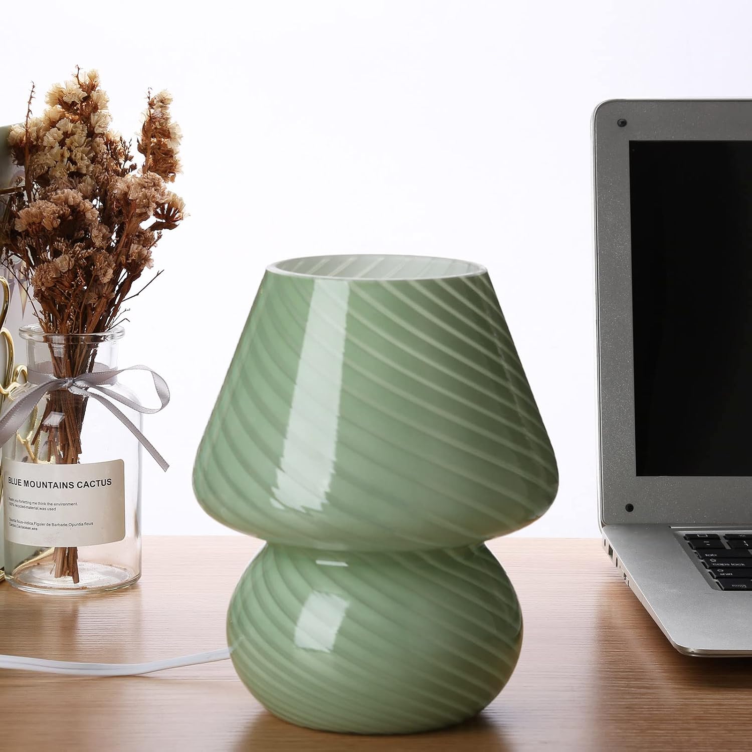 Vintage Blue Table Lamp — Stripe Green