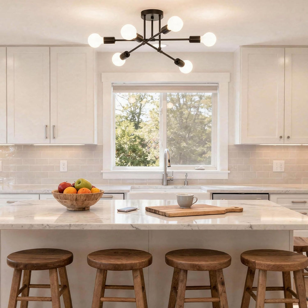 Mid-Century Black Chandelier — 6-Light - View 7