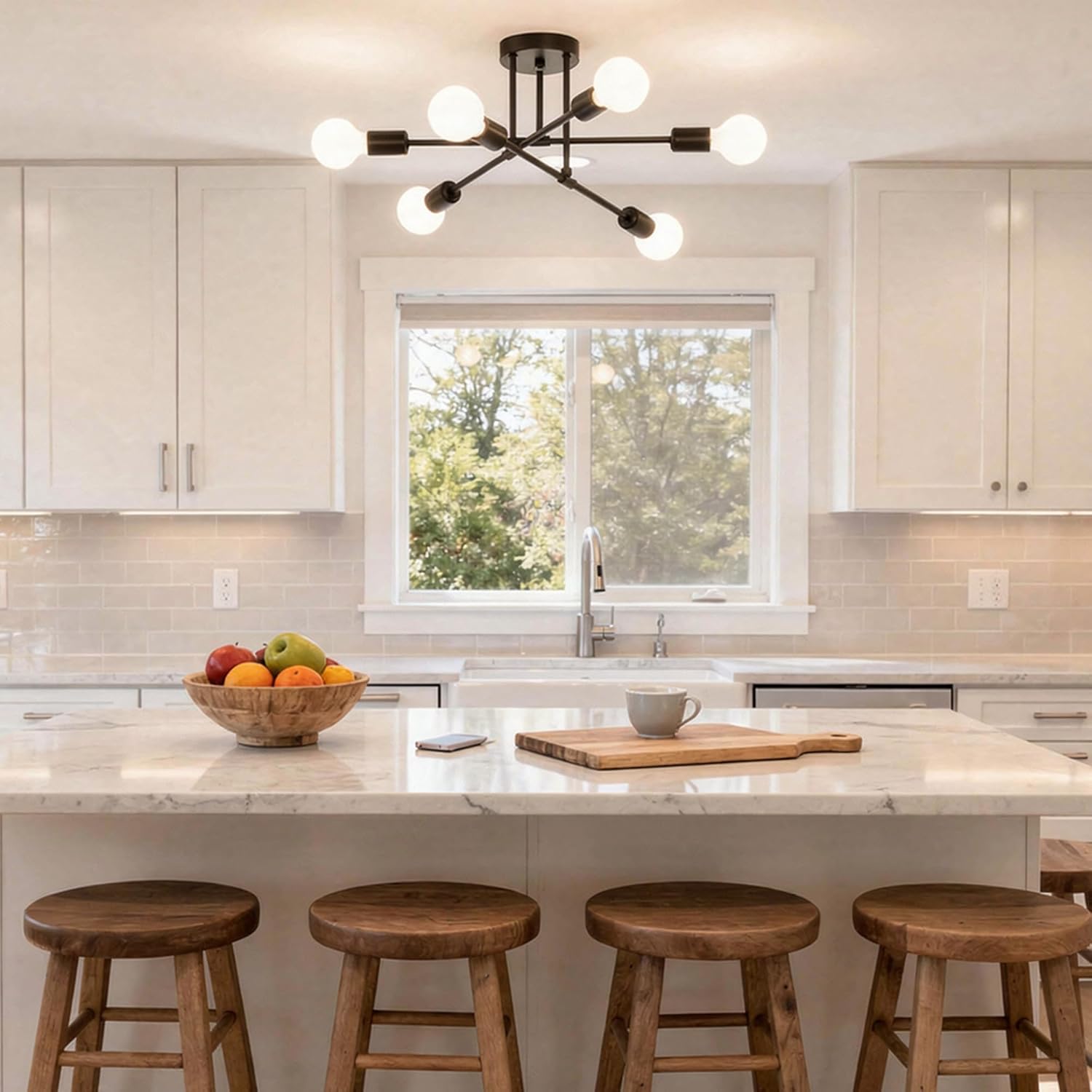 Mid-Century Black Chandelier — 6-Light - View 7