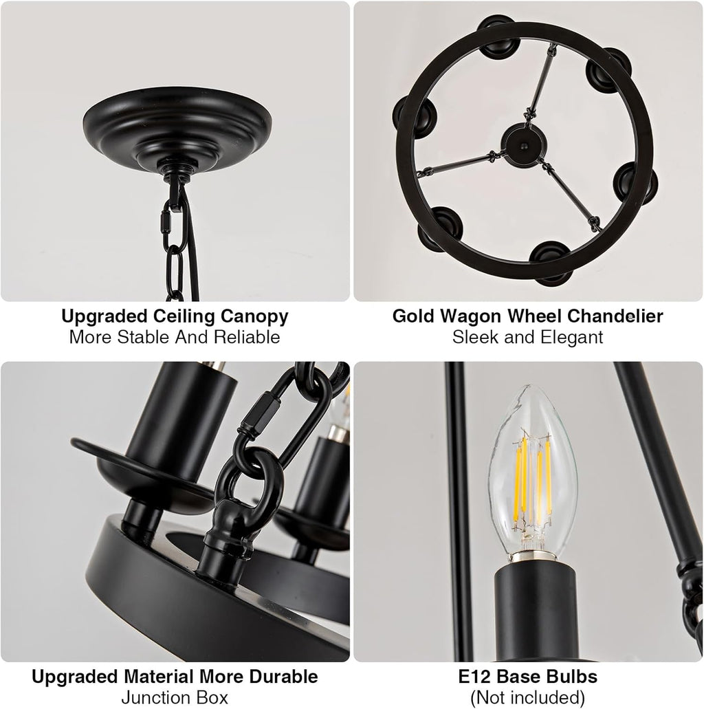 Adjustable Farmhouse Black Chandelier — 6-Light - View 3