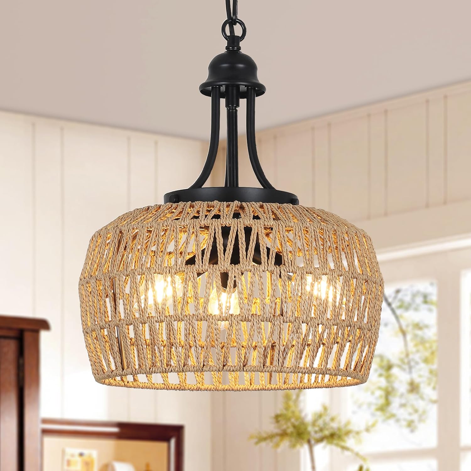 Boho Black Chandelier — 5-Light — Brown