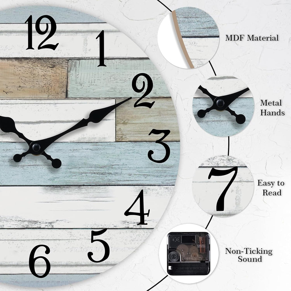Battery Operated Farmhouse Blue Wall Clock — 14" - View 5
