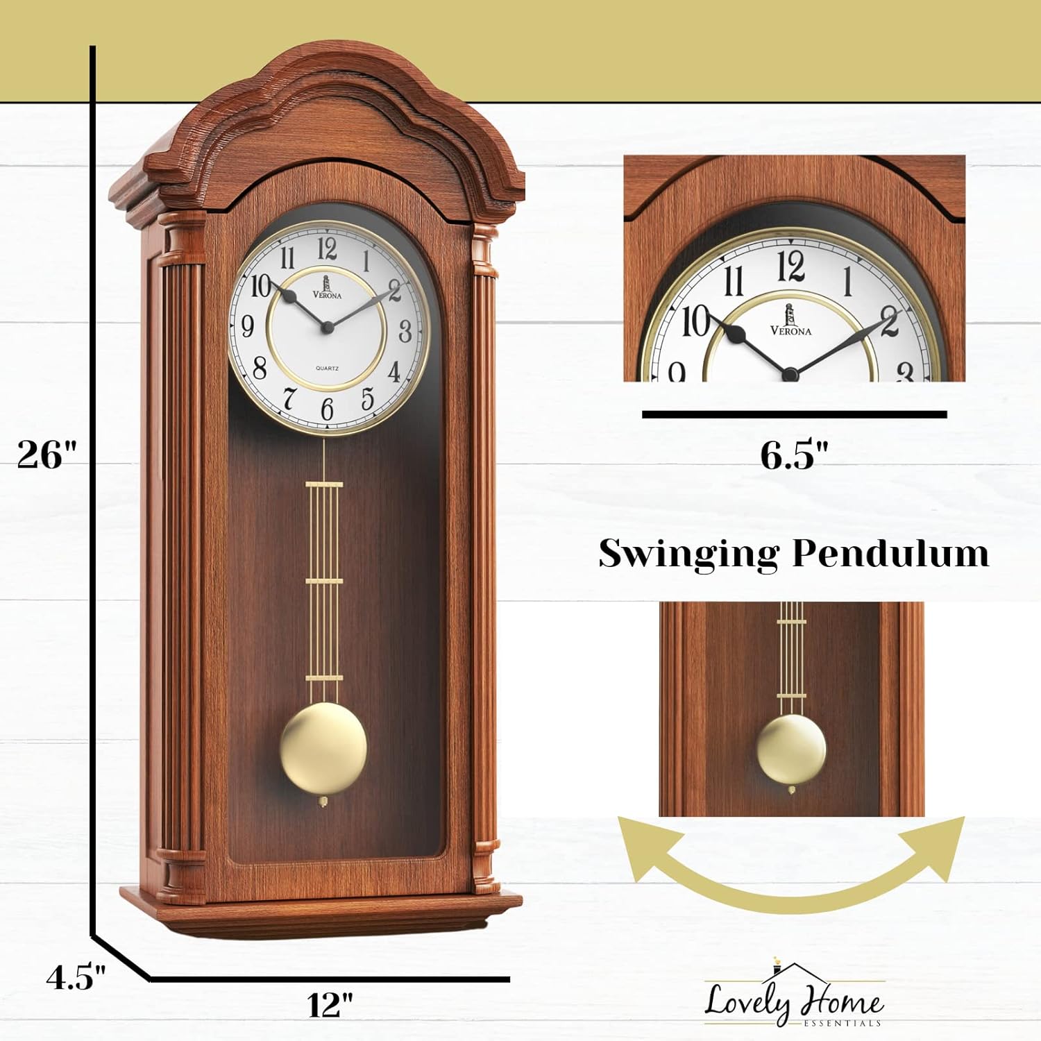 Battery Operated Wood Wall Clock — 26" - View 3