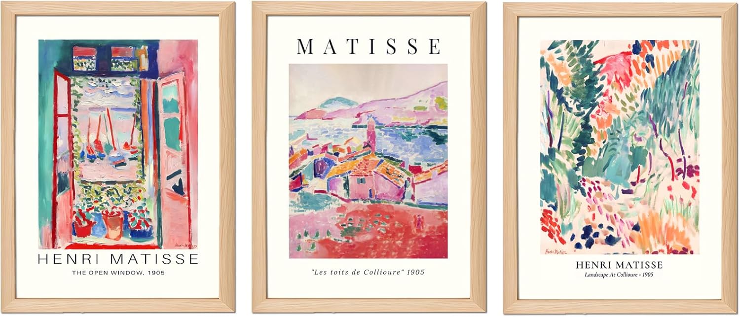 Framed Mid-Century Pink Wall Art — 16" — Pastel-Matisse - Wood Framed