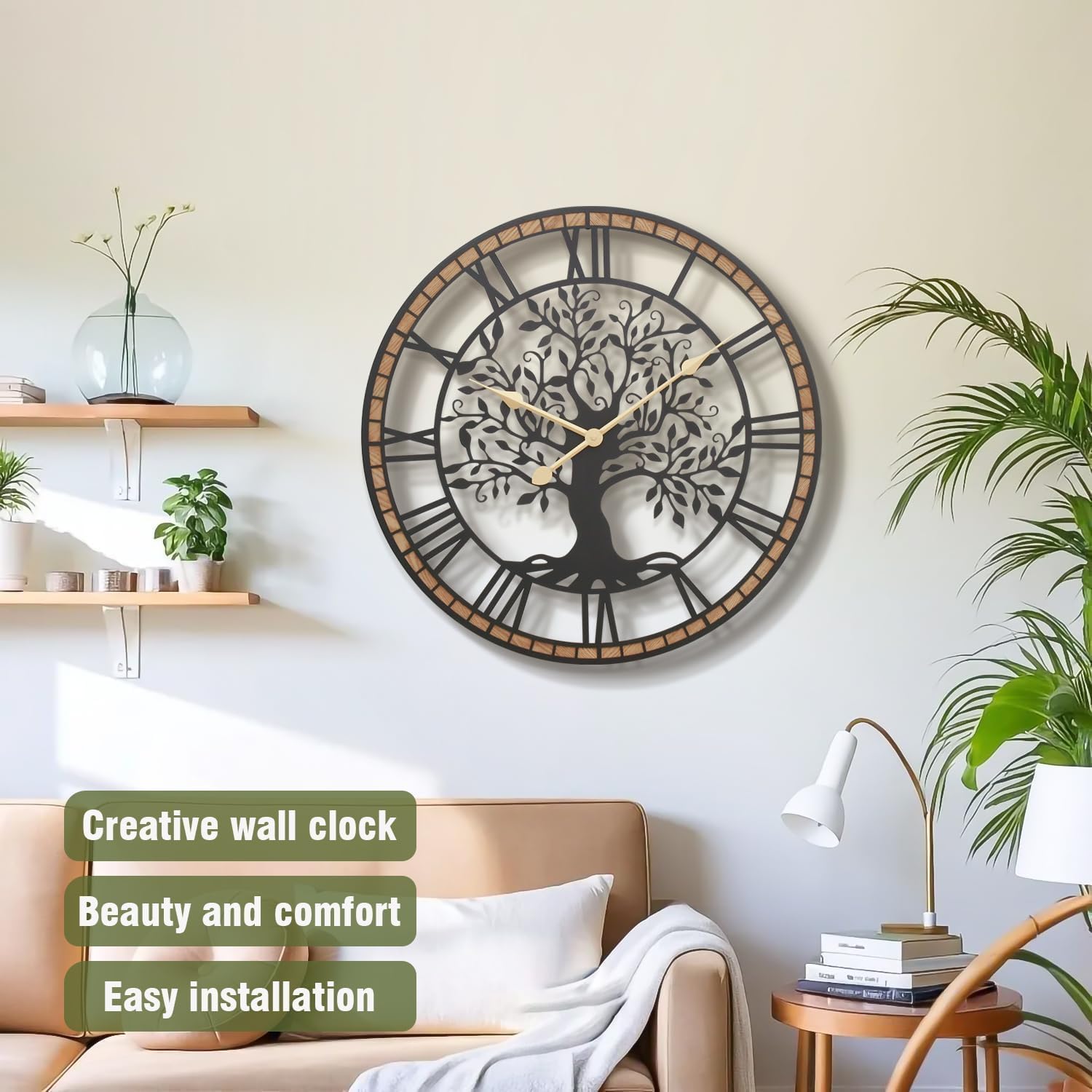 Battery Operated Farmhouse Wood Wall Clock — 24" - View 2