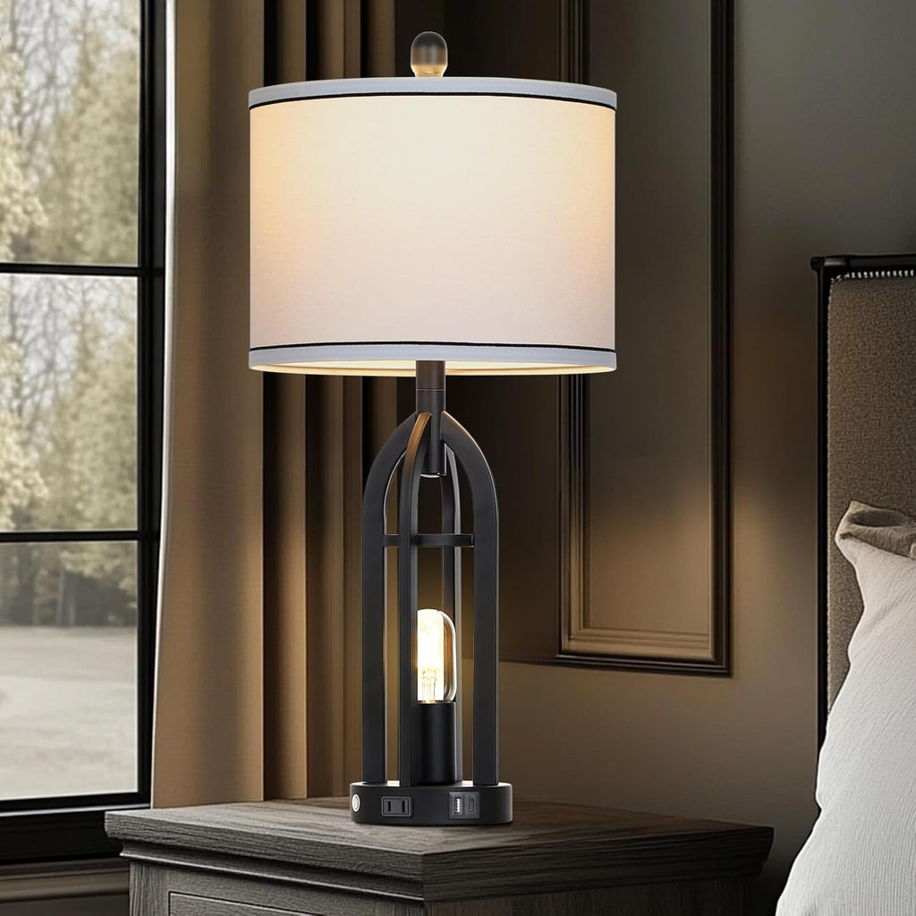 USB Farmhouse Black Bedside Lamp — 27" - View 7