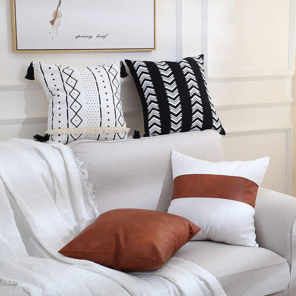 Boho Leather Throw Pillow Cover — 18" - View 6