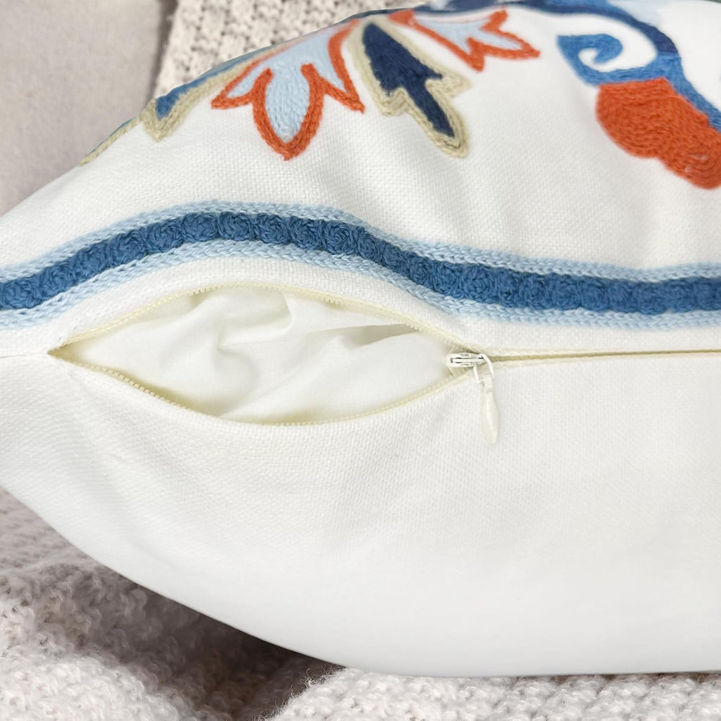 Embroidered Boho Blue Throw Pillow Cover — 18" - View 5