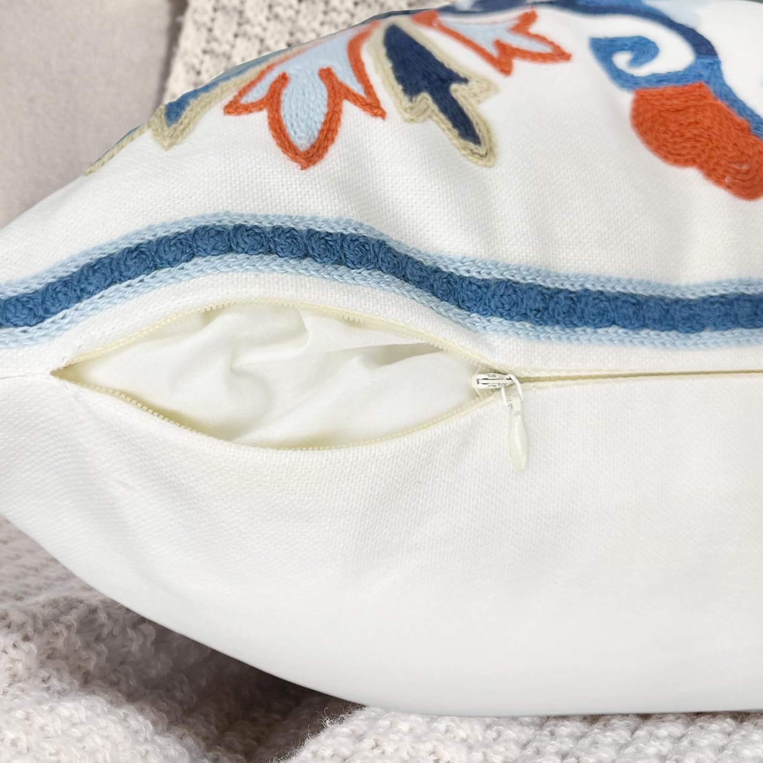 Embroidered Boho Blue Throw Pillow Cover — 18" - View 5