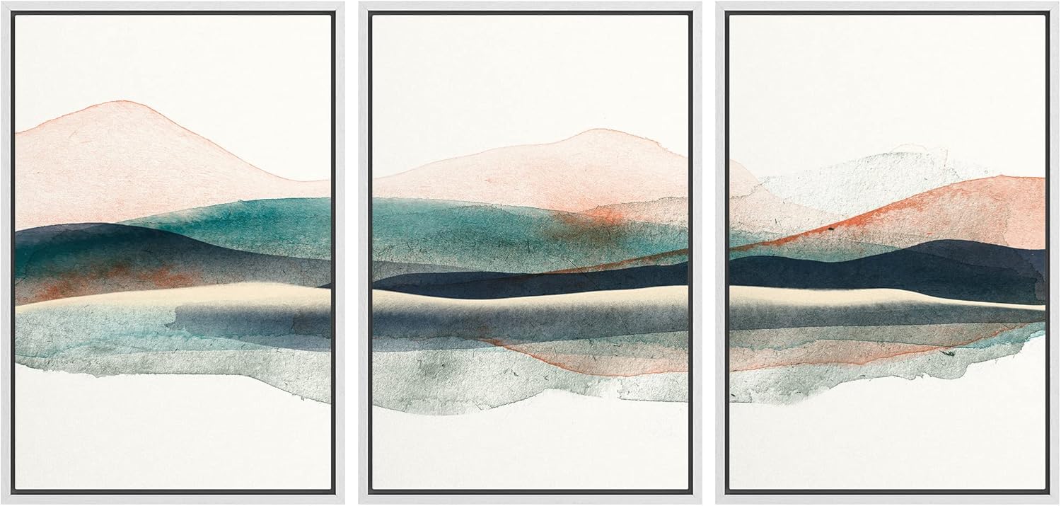 Framed Modern Fabric Wall Art — 16" — 16" x 24" x 3 Panels WHITE