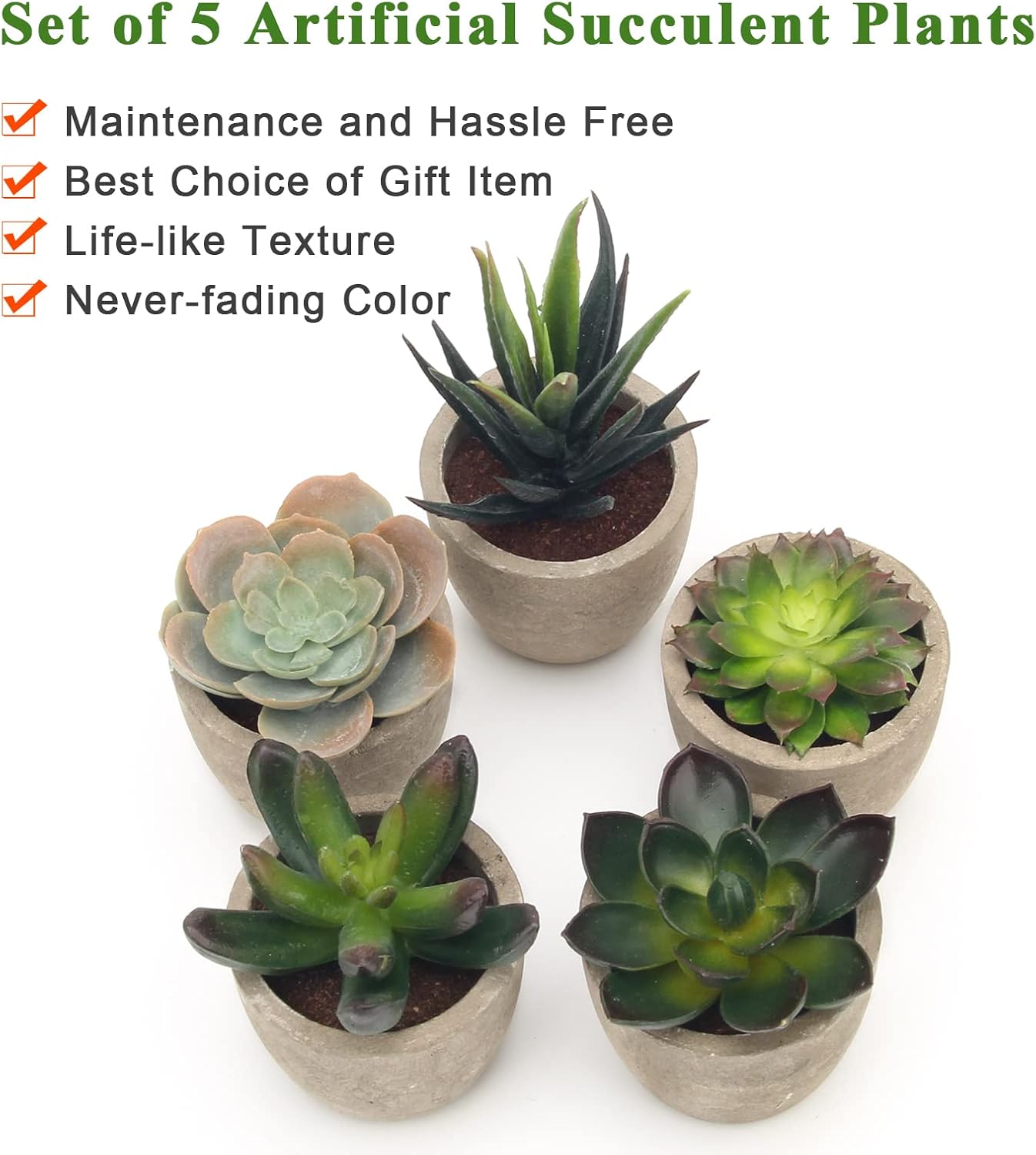 Green Faux Succulent — Set of 5 - View 4