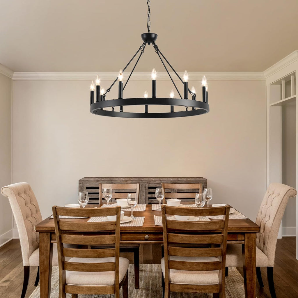 Round Farmhouse Black Chandelier — 12-Light - View 2