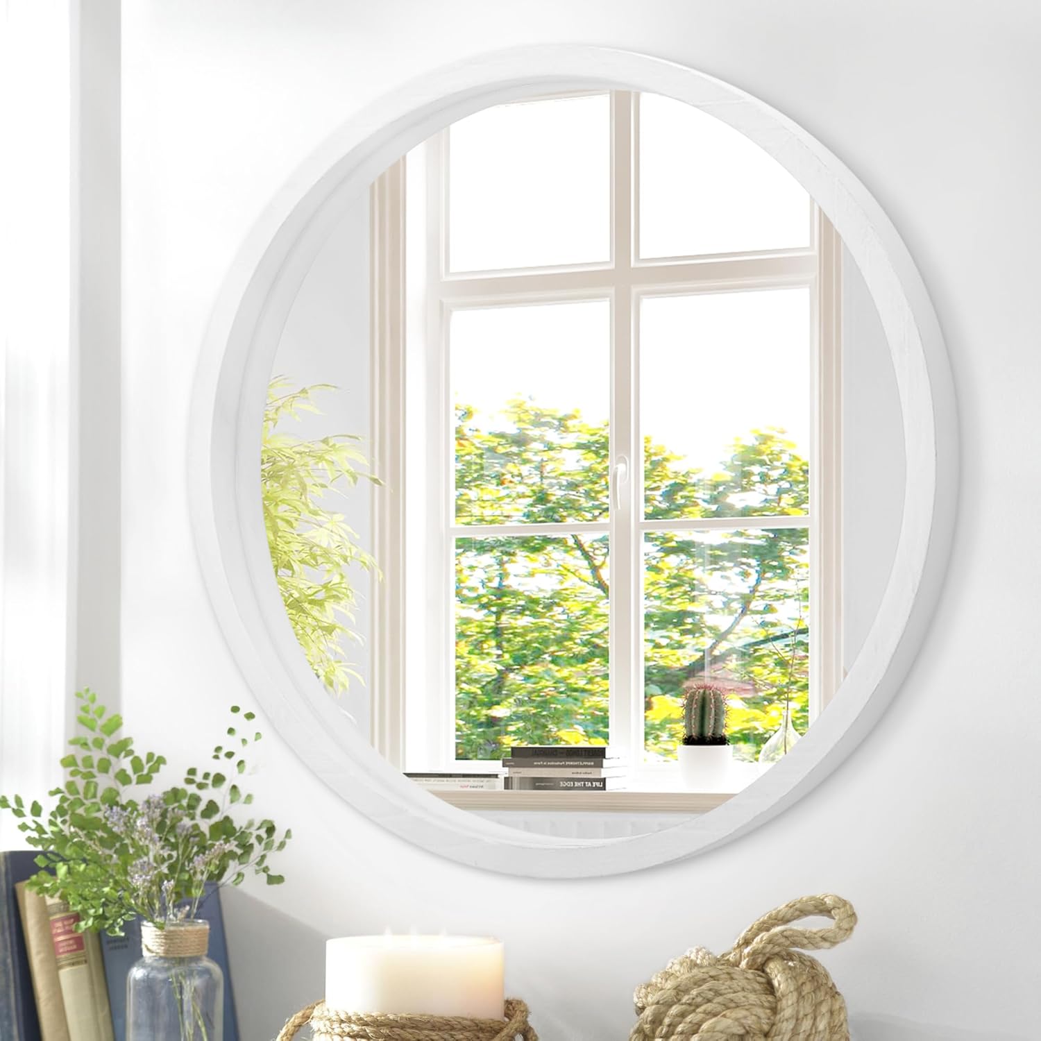 Round Farmhouse Black Wall Mirror — 24" — 12"L x 12"W