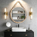 Round Farmhouse Beige Wall Mirror — 15" — Natural Wood