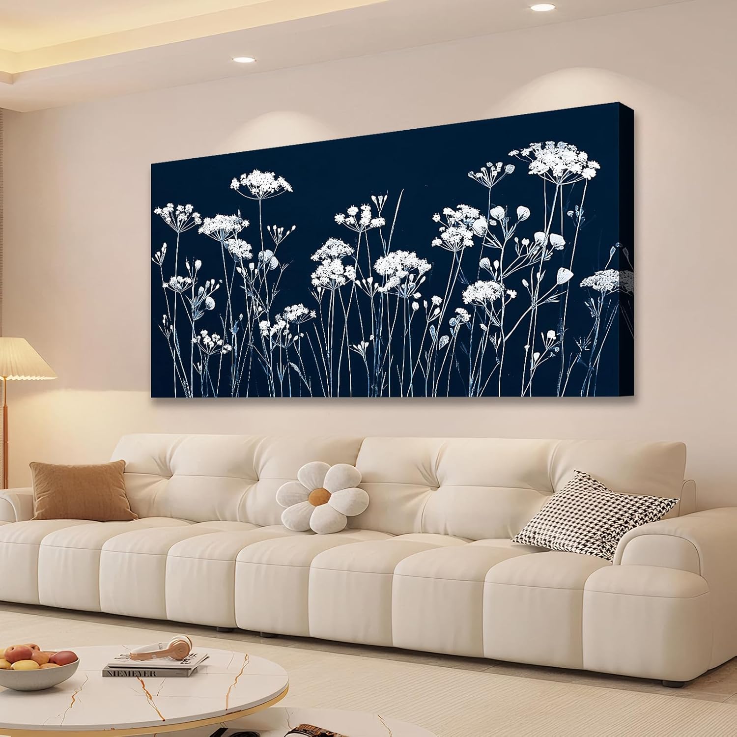 Framed Farmhouse Brown Canvas Wall Art — 40" — White Floral-5