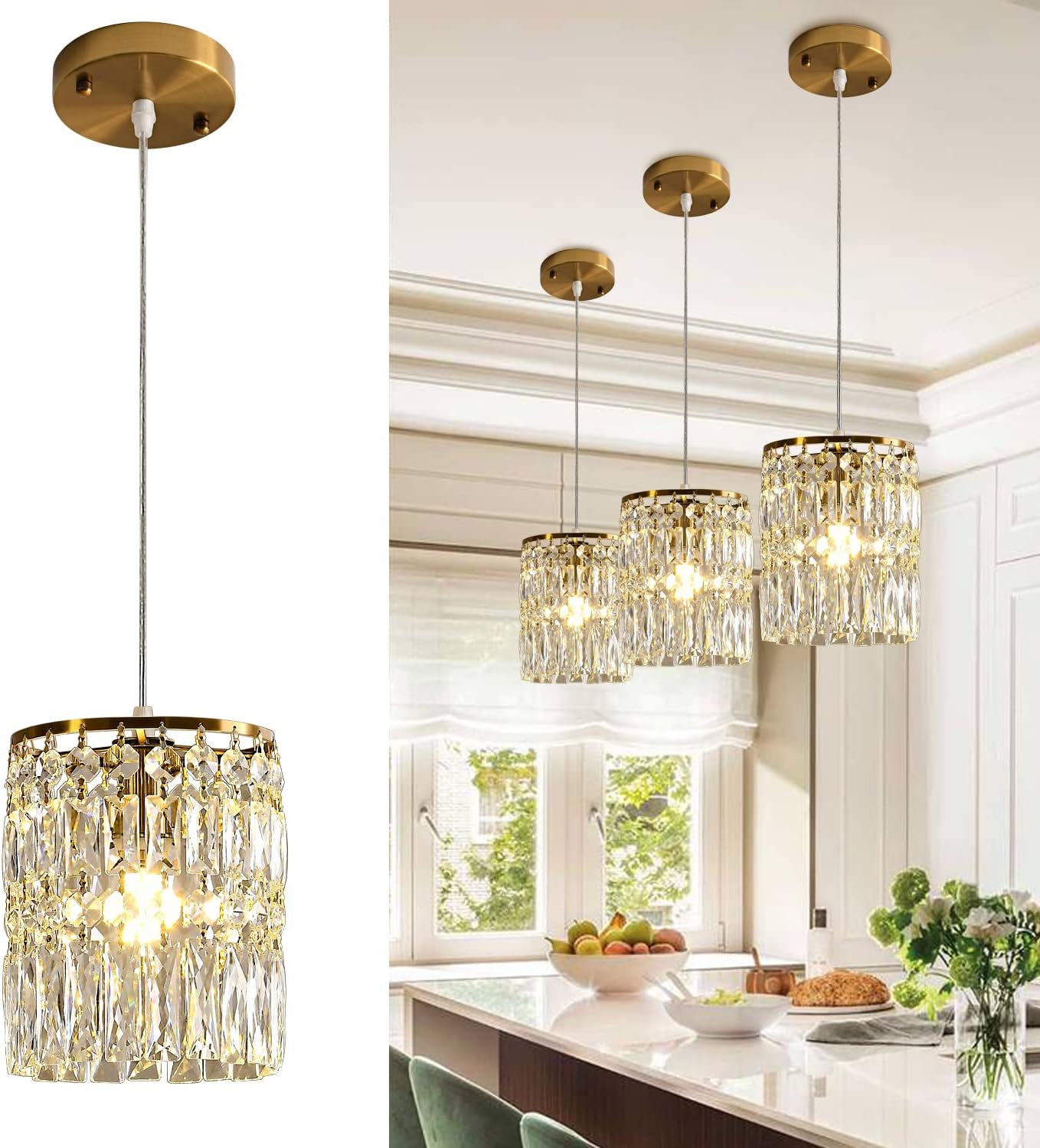 Adjustable Luxe Glass Chandelier — 1-PACK GOLD