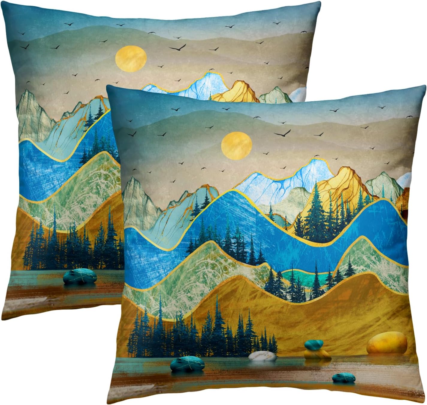 Boho Black Throw Pillow Cover — 16" — 16" x 16" (Pack of 2)