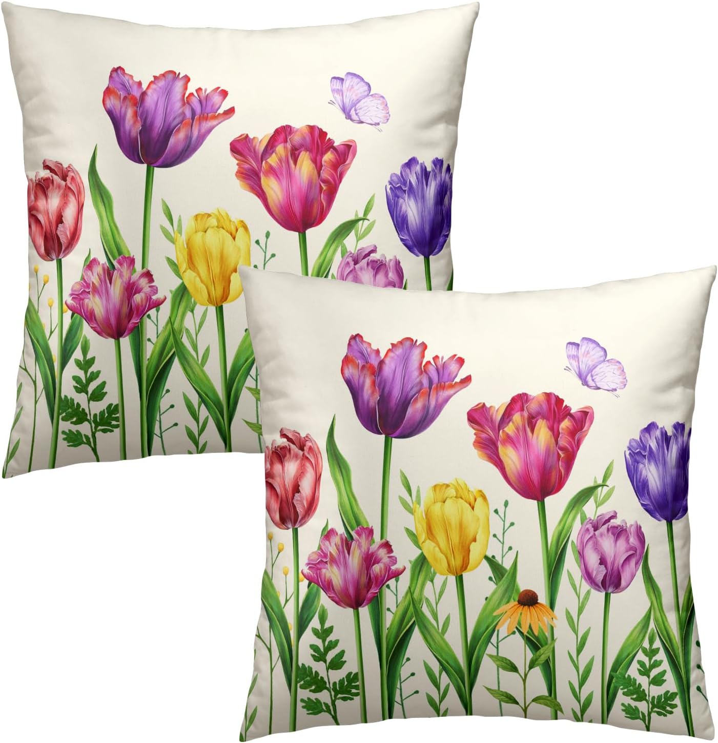 Vintage Boho Black Pillow Cover — 16" — Tulip Flower