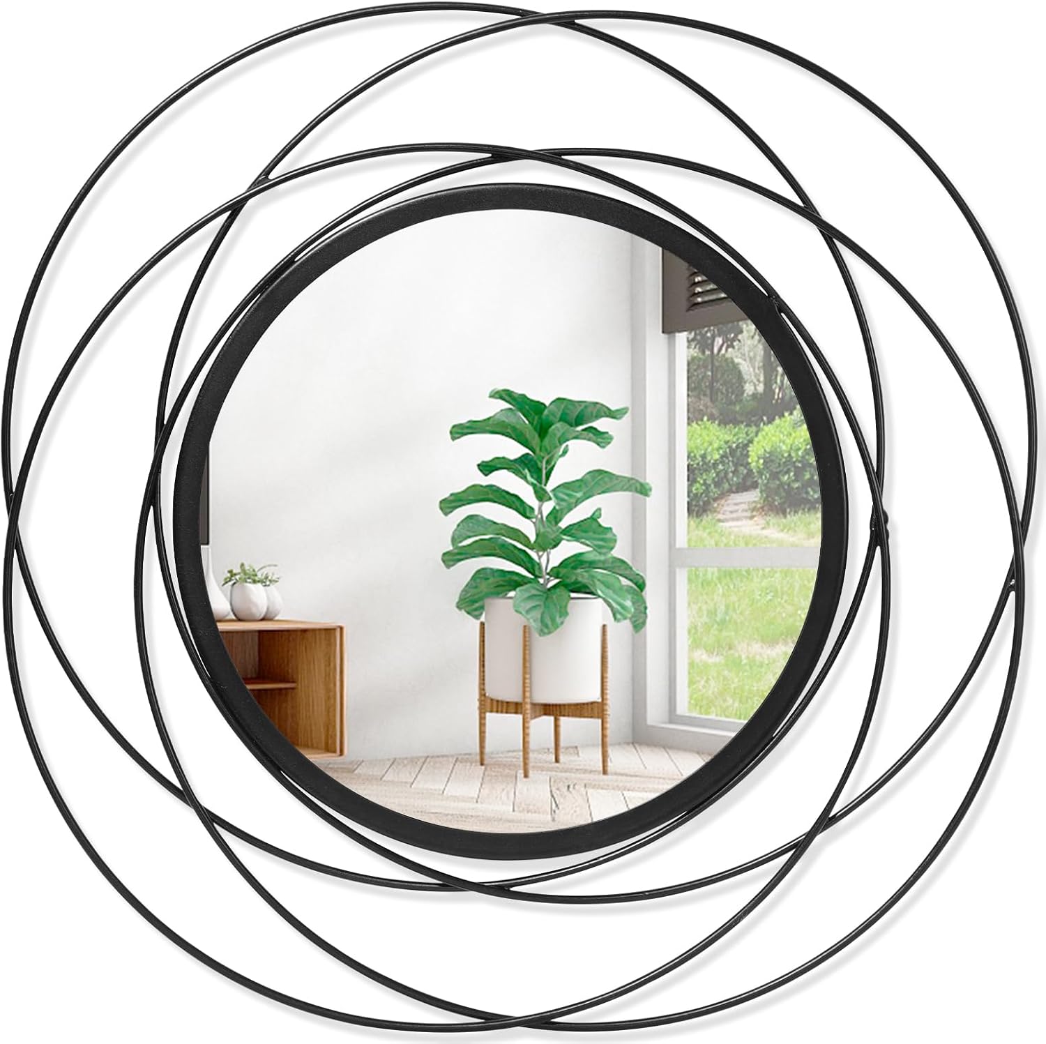 Round Black Wall Mirror — 12" — 12"L x 12"W