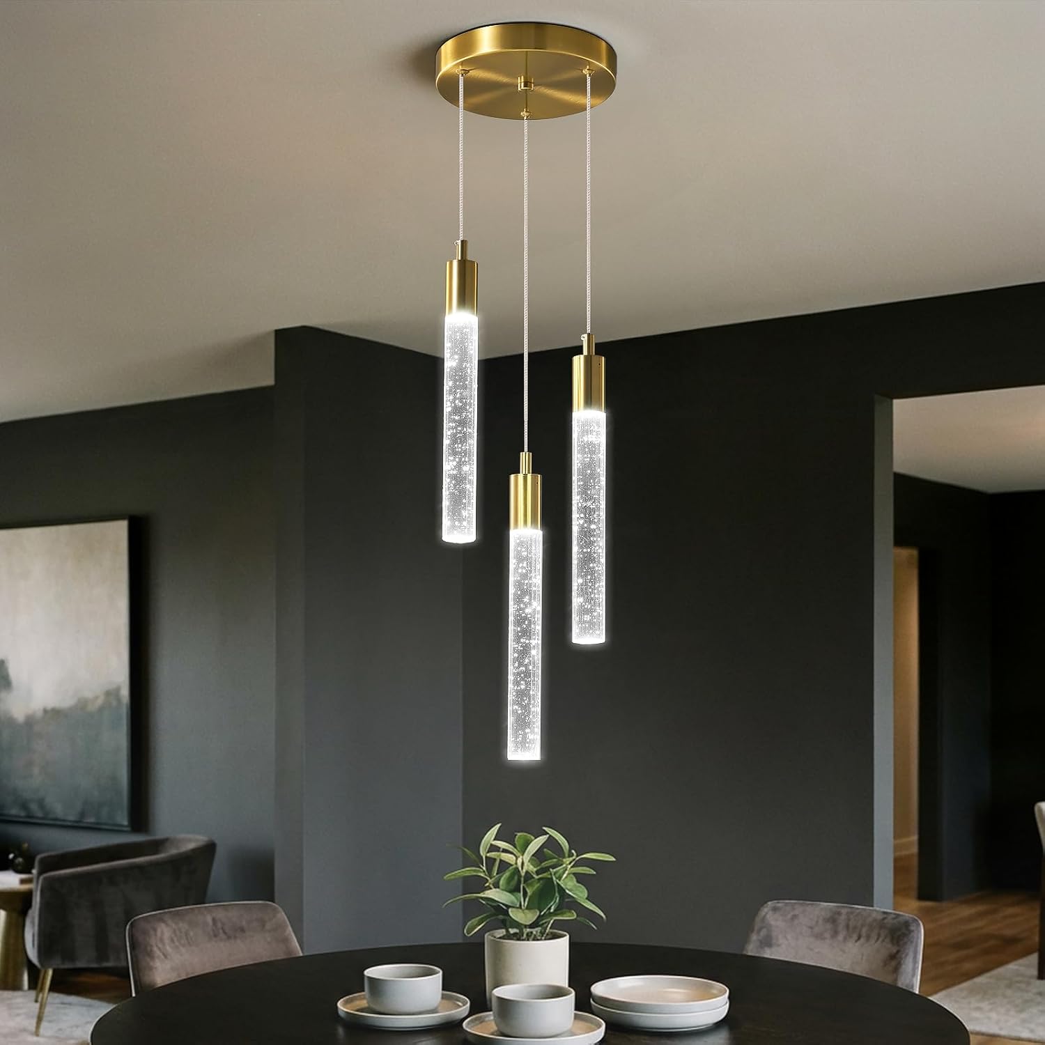 Dimmable Luxe Black Pendant Light — 2-Light — Gold