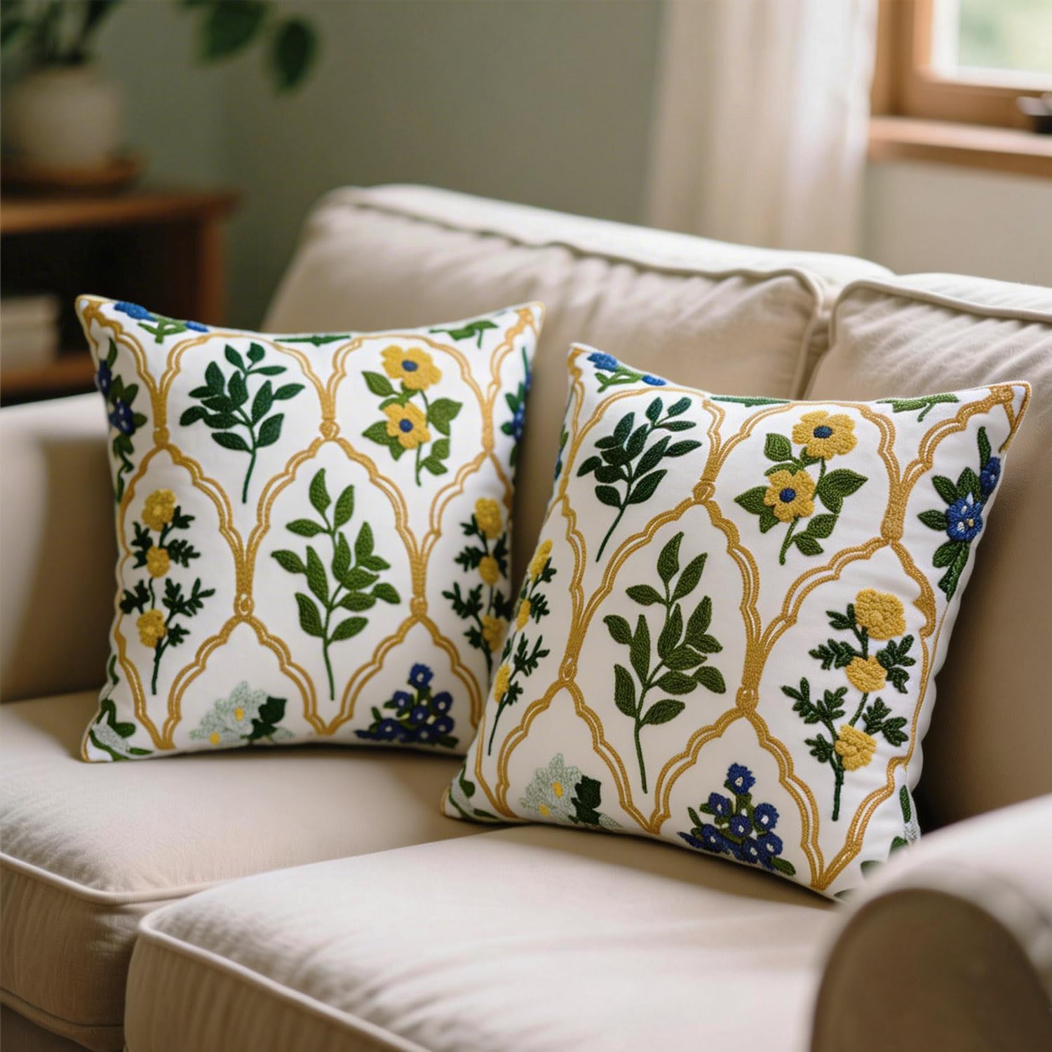 Tufted Boho Blue Throw Pillow Cover — 18" — 18" x 18" (Pack of 2)