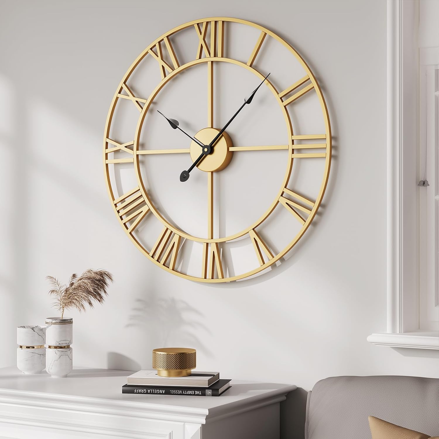 Battery Operated Black Wall Clock — 24" — Gold Roman Number