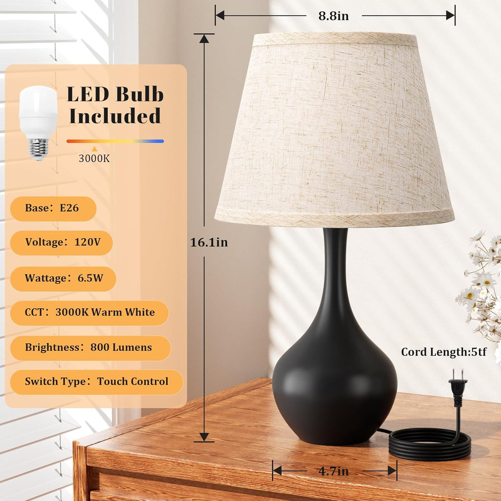 Dimmable Beige Bedside Lamp — 16.1" - View 5