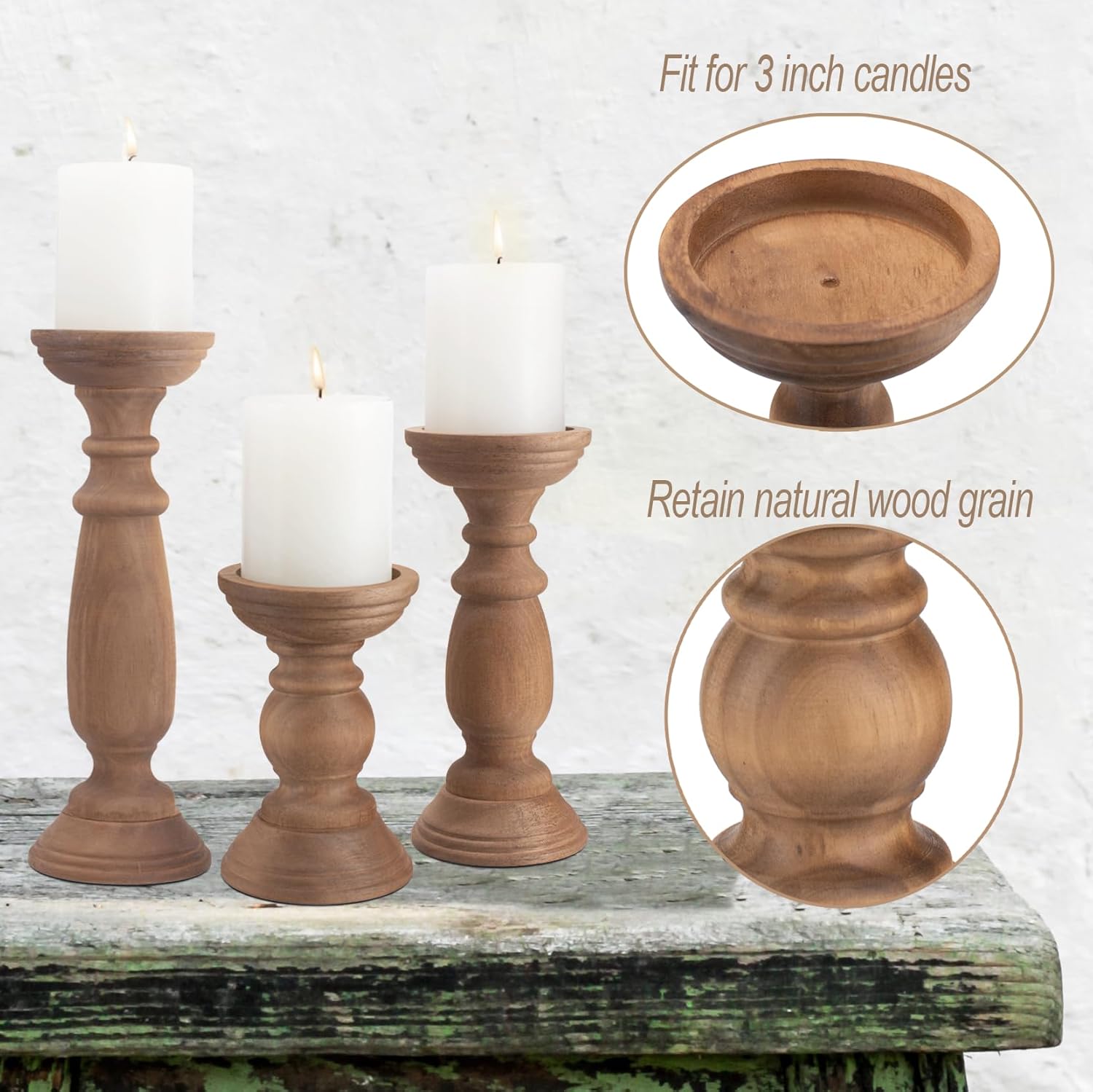 Vintage Farmhouse Beige Pillar Candle — 12" - View 5