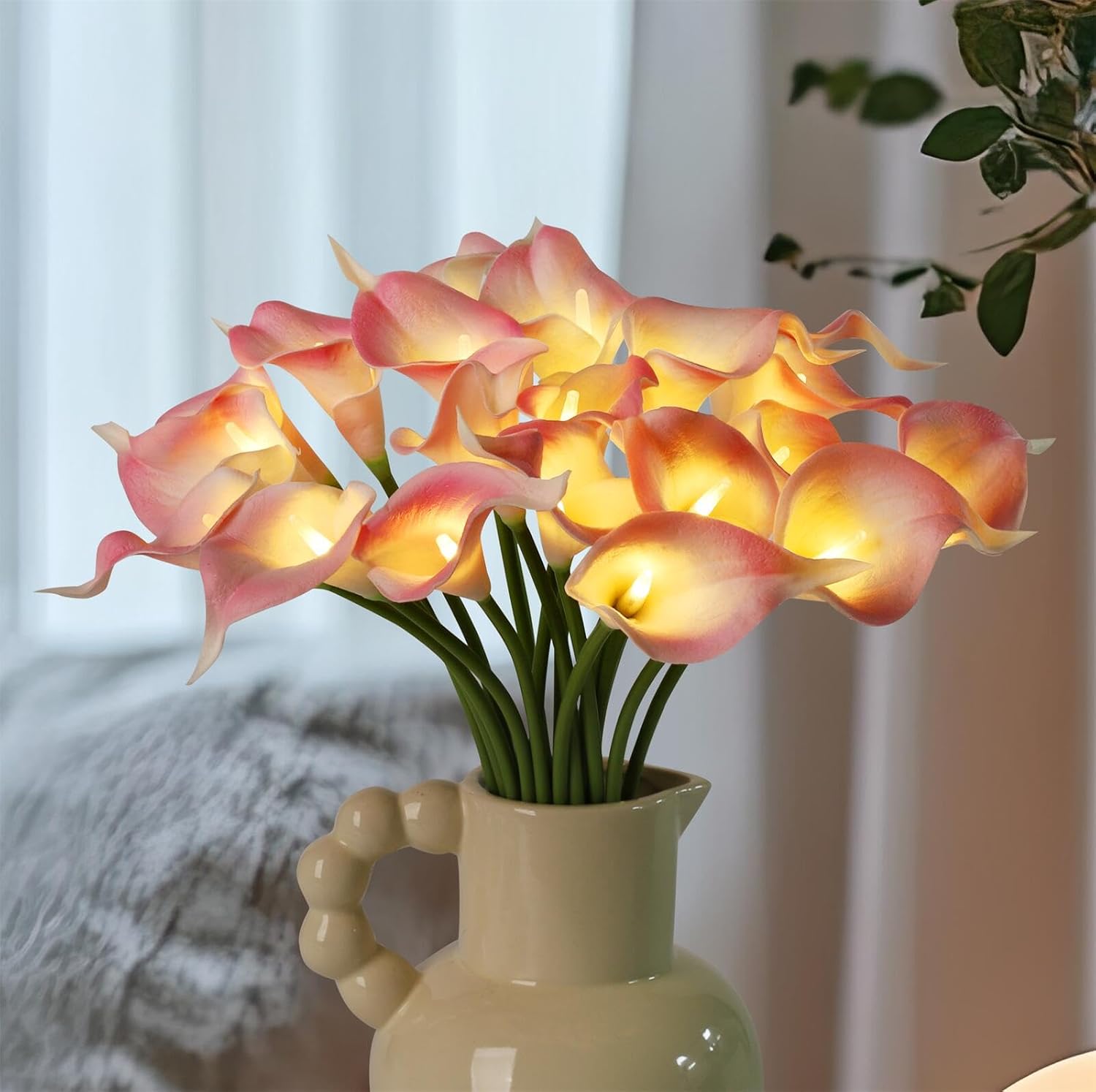 Lighted Blue Artificial Flowers — Light Pink