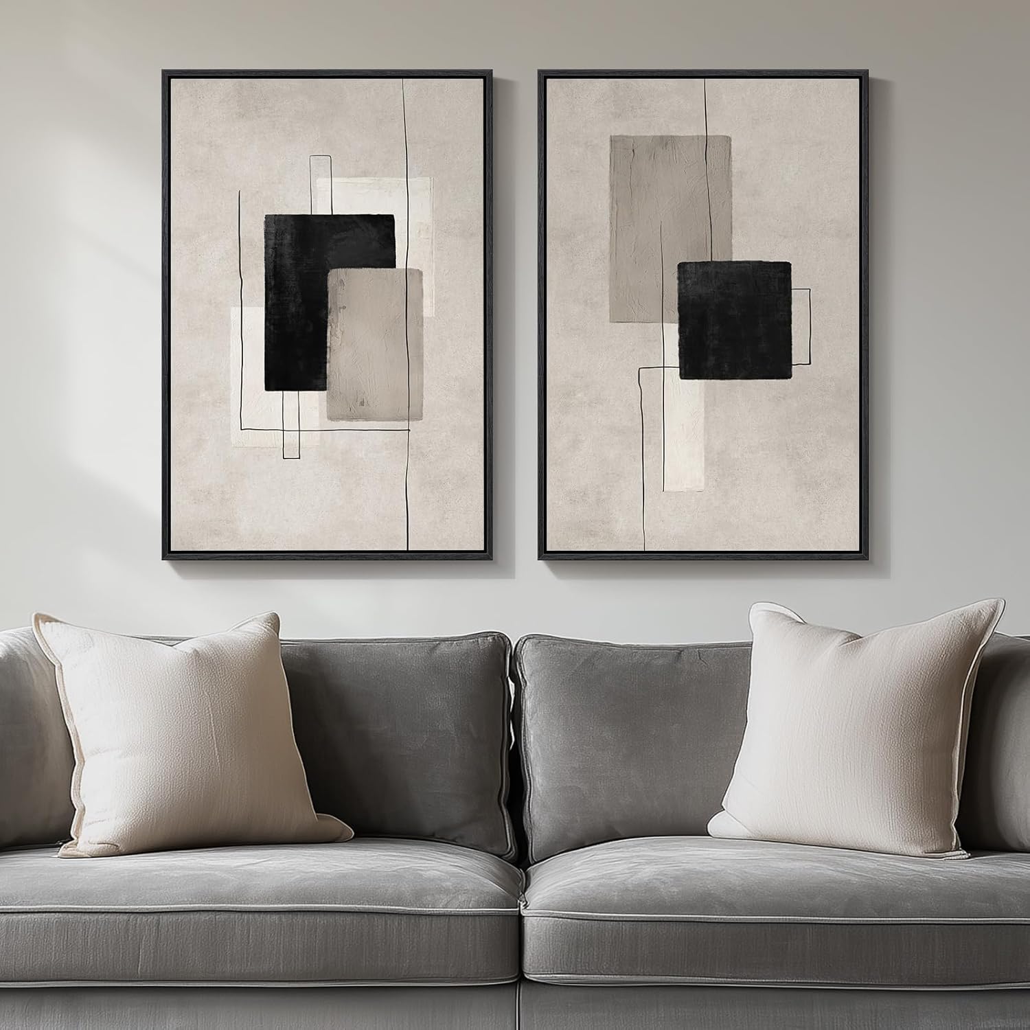 Framed Modern Beige Wall Decor — 24" — 16" W X 24" H X 2pcs