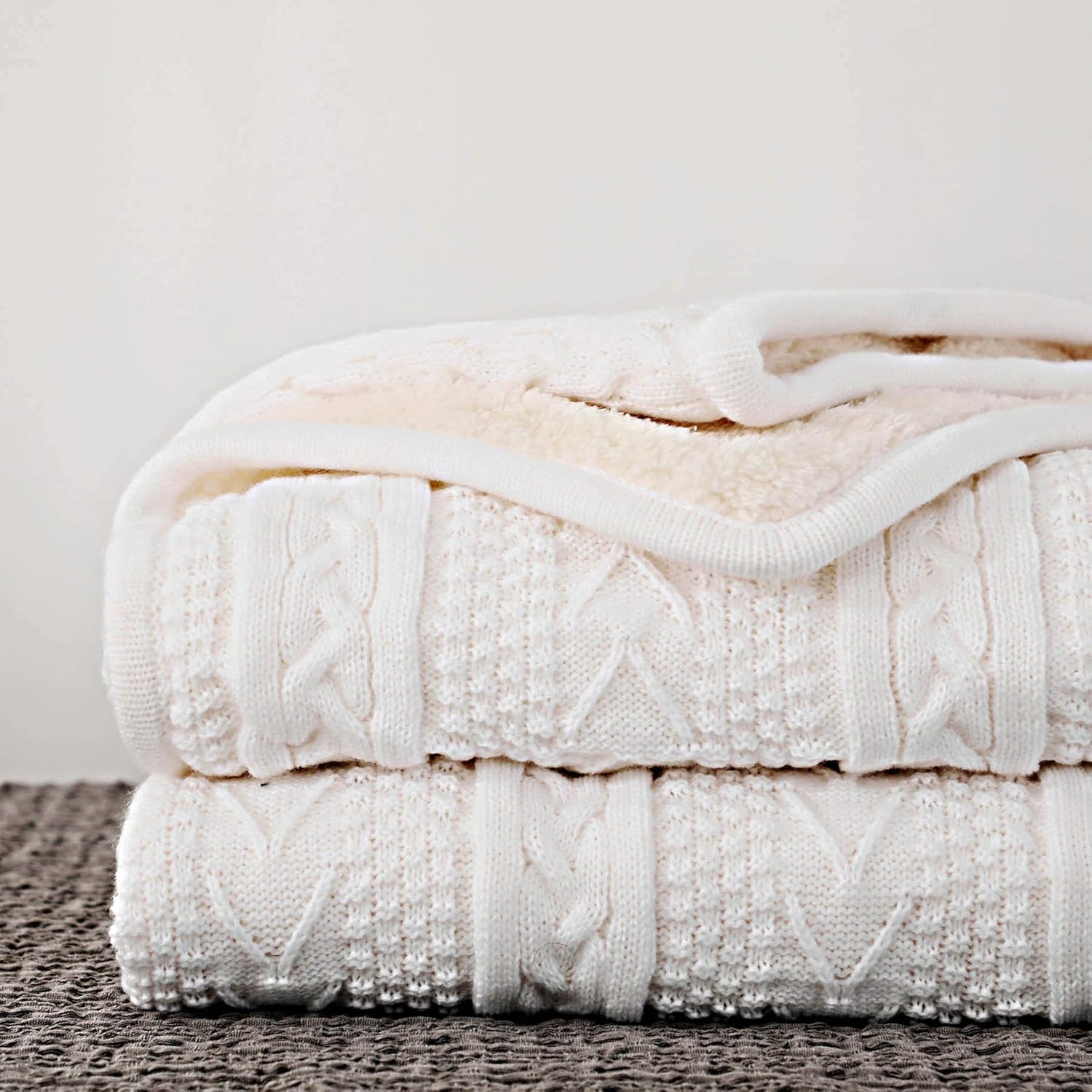 Knit Beige Throw Pillow — 50" — 50" x 63", Standard