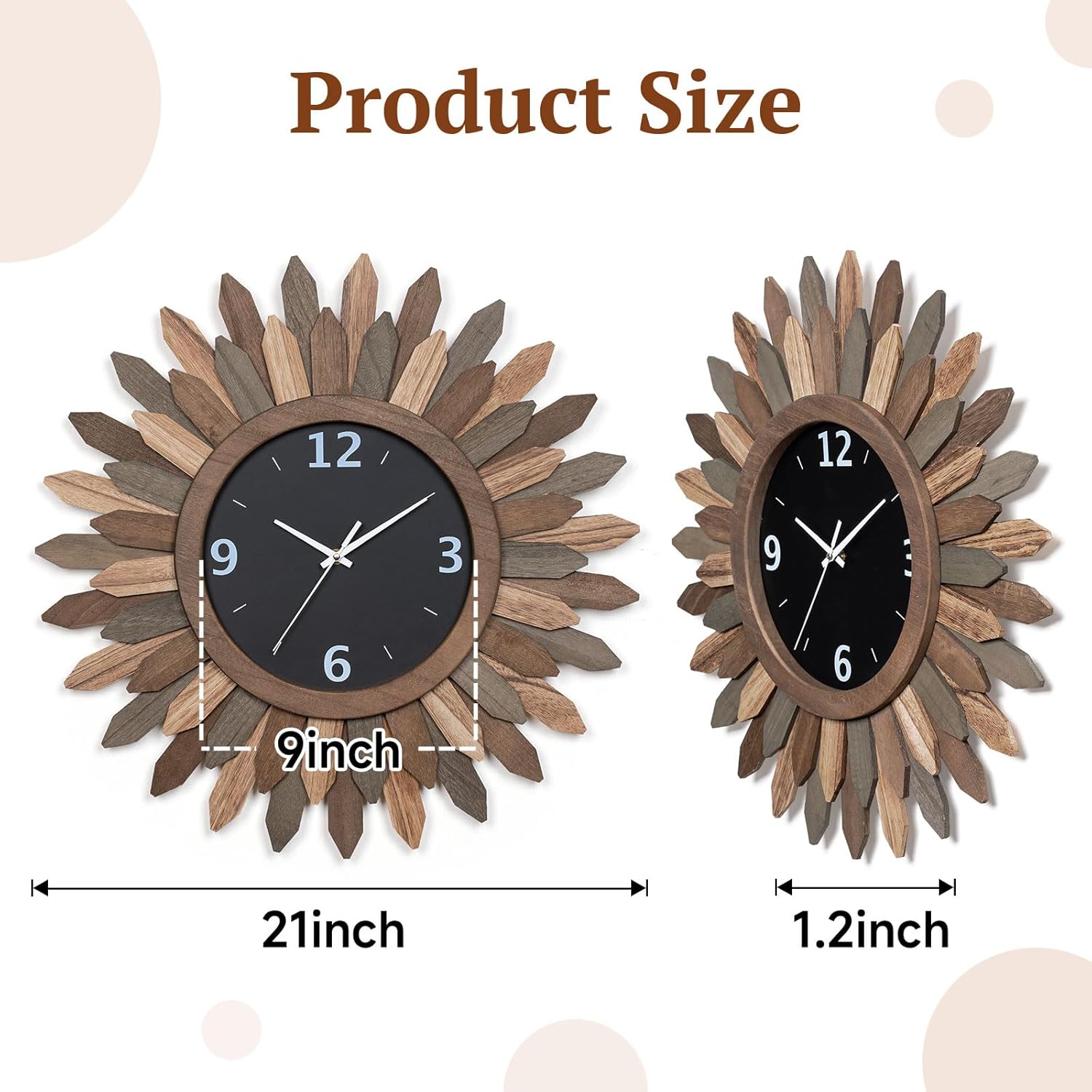 Battery Operated Boho Brown Wall Clock — 21" - View 2
