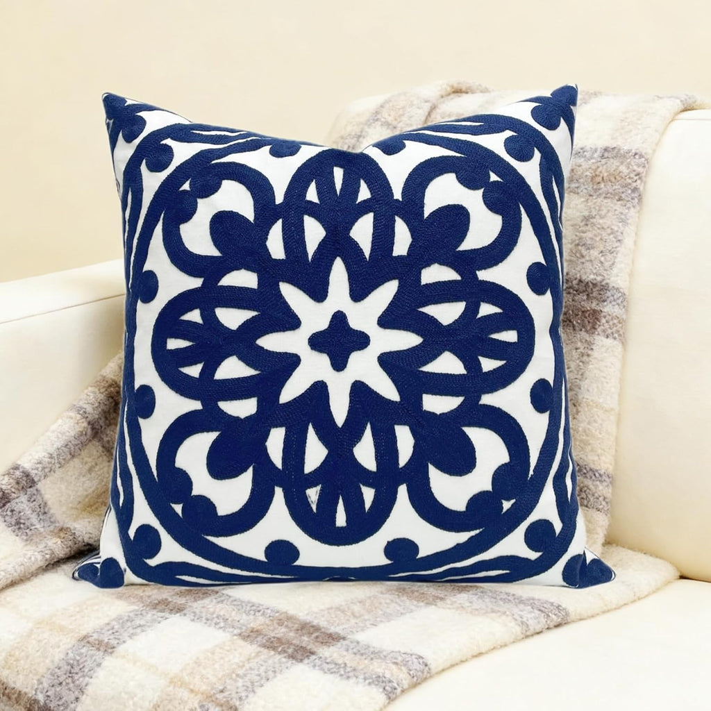 Embroidered Boho Beige Throw Pillow Cover — 18" - View 5