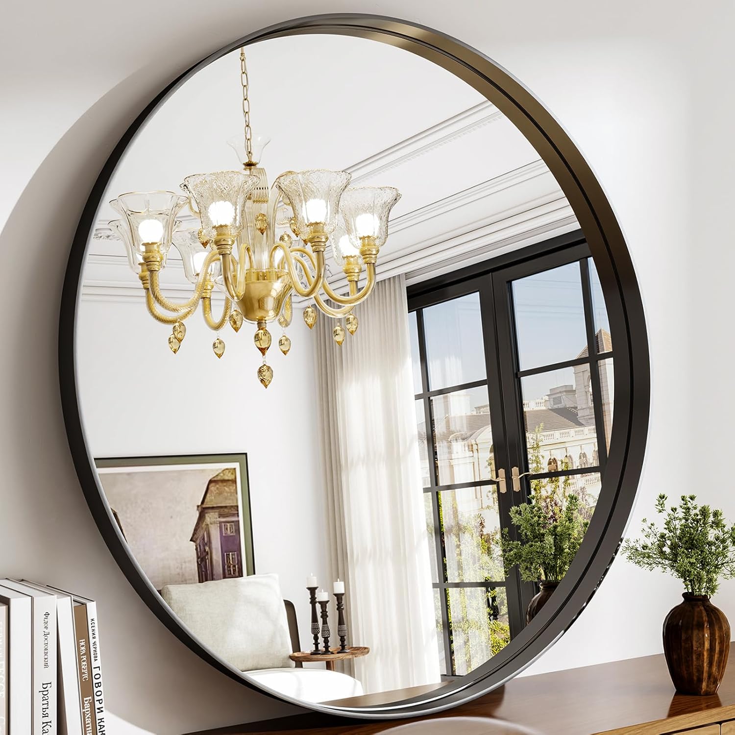 Round Modern Black Mirror — 24" — Black