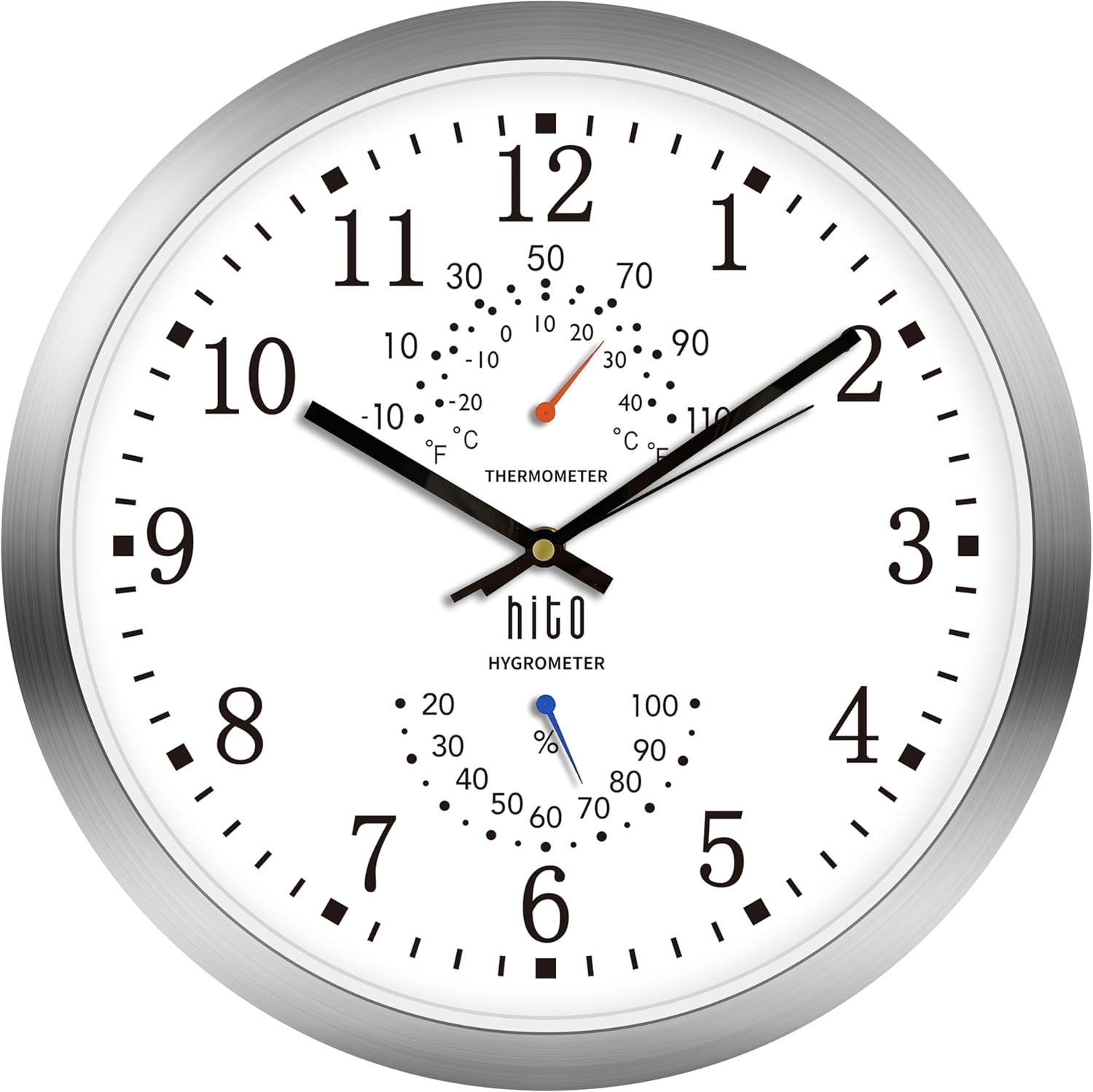 Battery Operated Black Wall Clock — 14" — White
